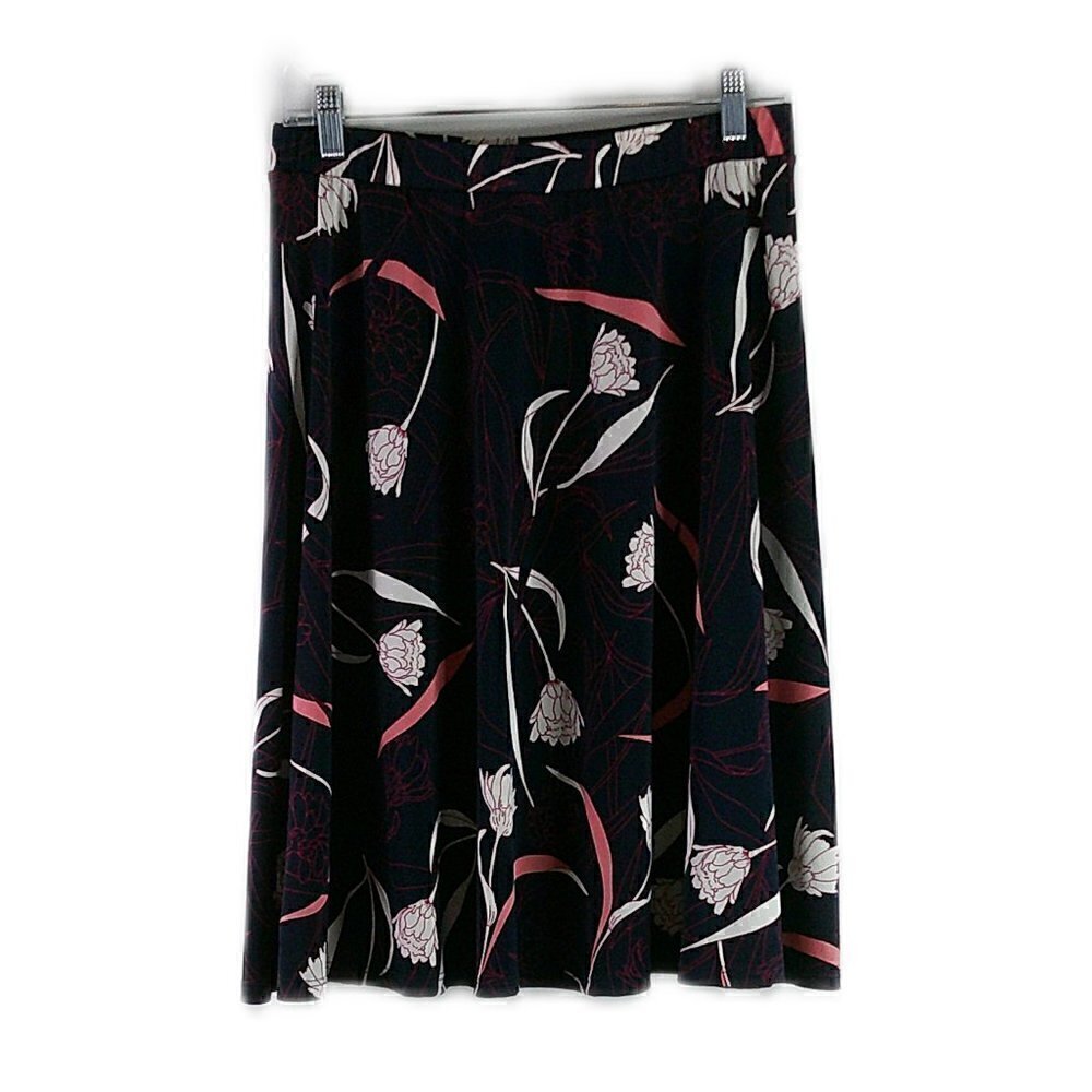 Gilli - Navy Floral A-Line Pull On Skirt - Large
